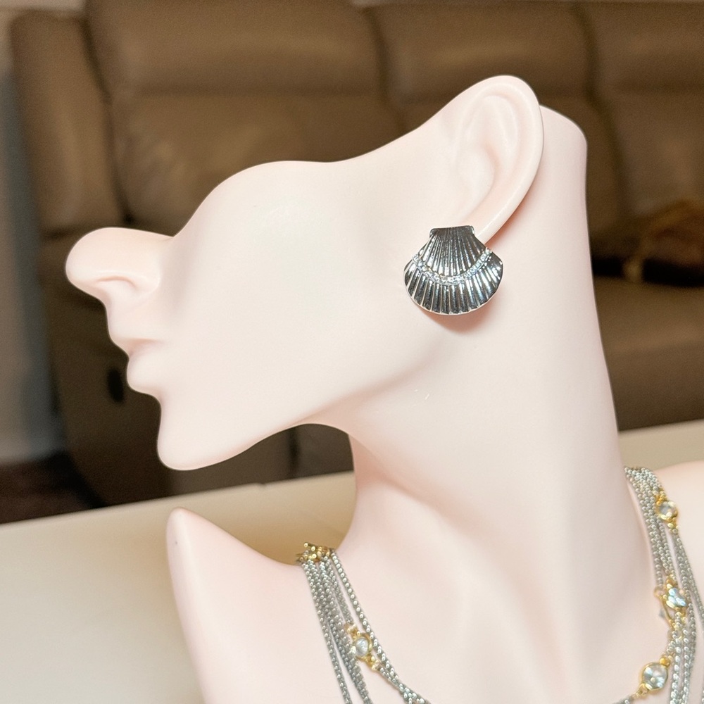 Silver Shell Stud Earrings - Elegant Women's Jewelry
